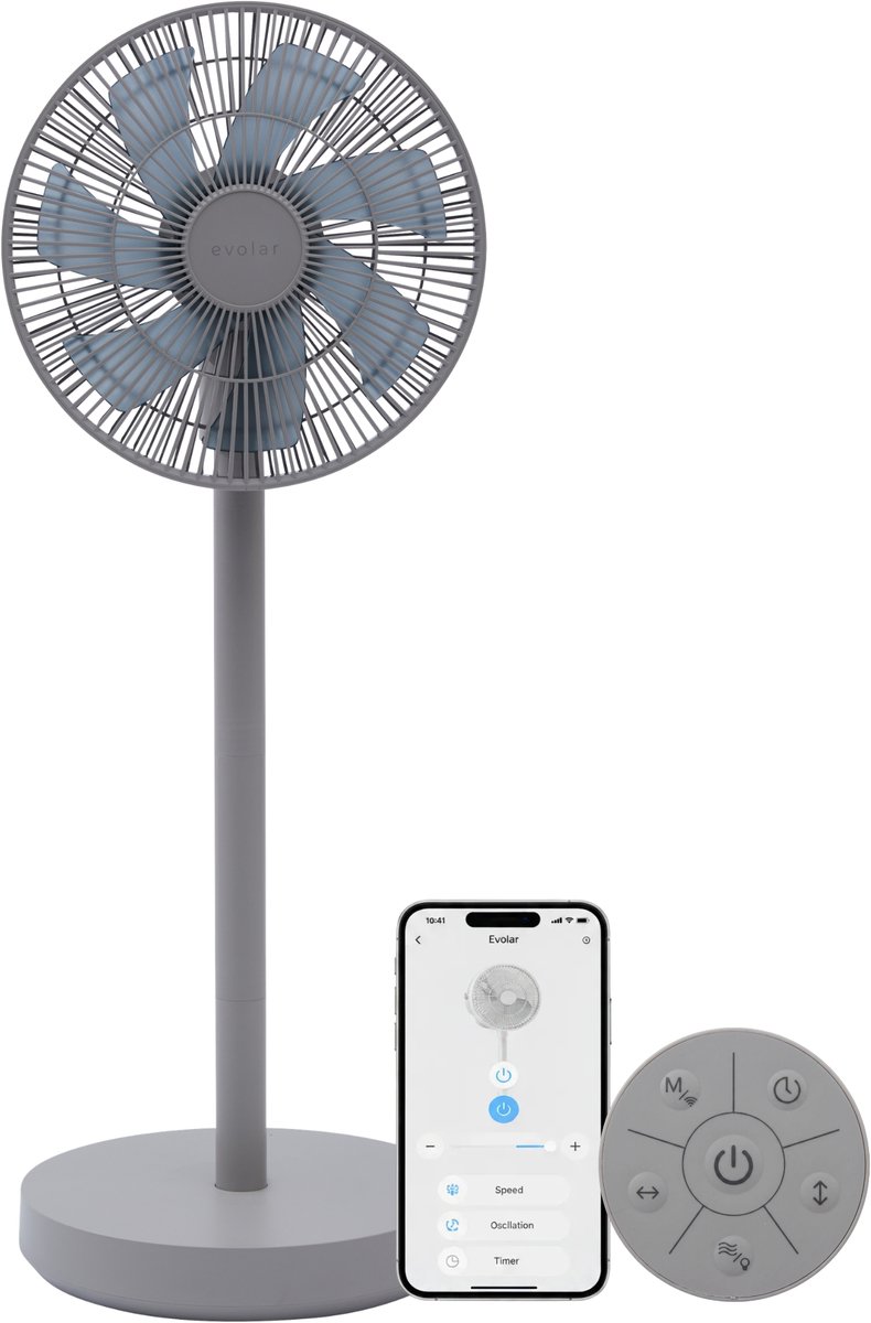 Evolar Smart Ventilator Staand - 30W - Incl. Accu - Statiefventilator - Ambient Light - WiFi - App & Afstandsbediening - EVO-SF30GW