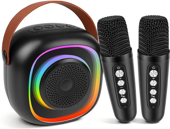 Dreamhigh® Karaoke Set voor Kinderen - Met 2 Draadloze Microfoons - Draagbare Bluetooth - Karaoke Met Ledverlichting en Stemeffecten - Karaokespellen voor Kinderen en Volwassenen - Hifi Mini - Karaokemicrofoon