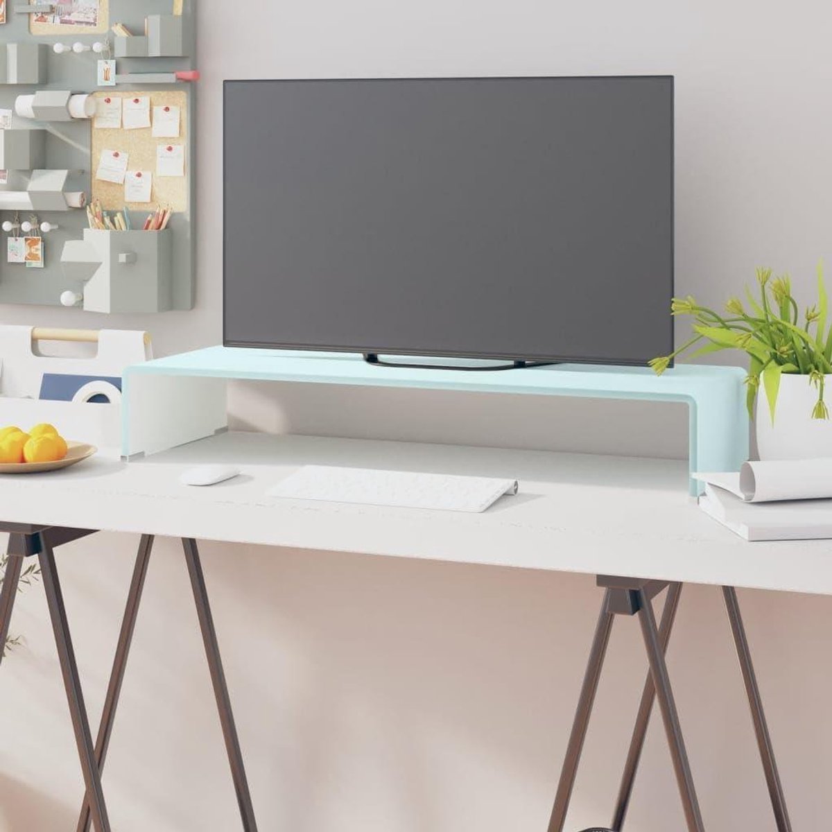 Tv-opzetstuk Monitorverhoging - Glazen Plank - Ergonomisch Zitten - Gehard Glas - 80 x 30 cm - Groen