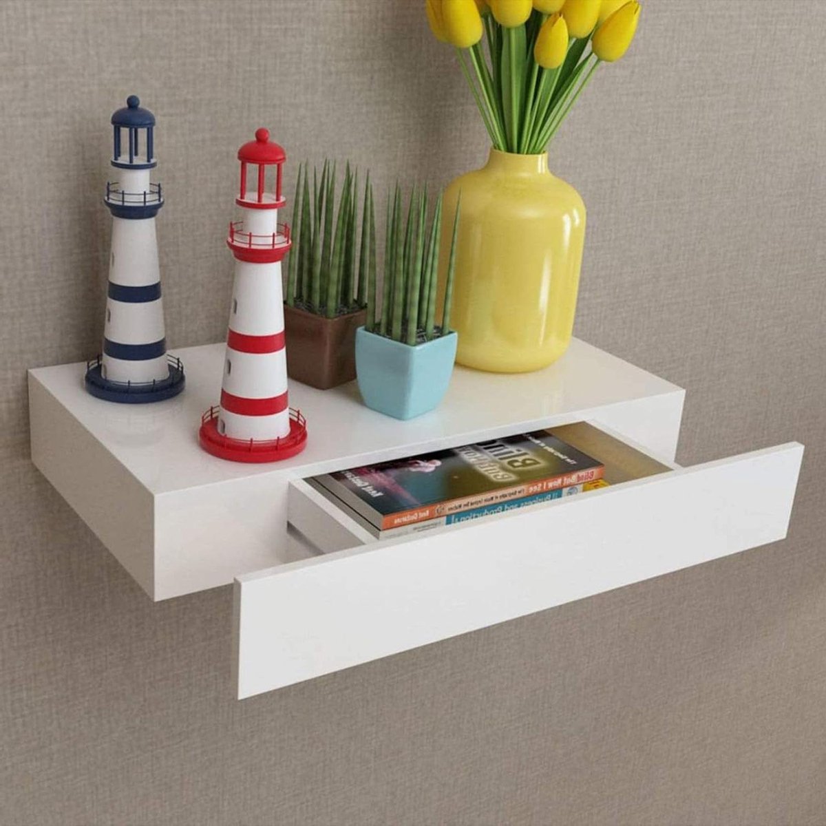 Zwevend rek met lade - Wandrek Boekenkast - Woonkamer Decoratie - Onzichtbaar Montagesyste