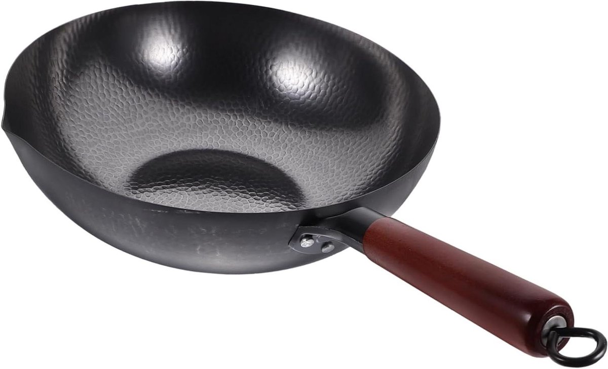 Ijzeren Wok Koekenpan Braadpan Chinees Koken Antiaanbaklaag 32 cm Zwart