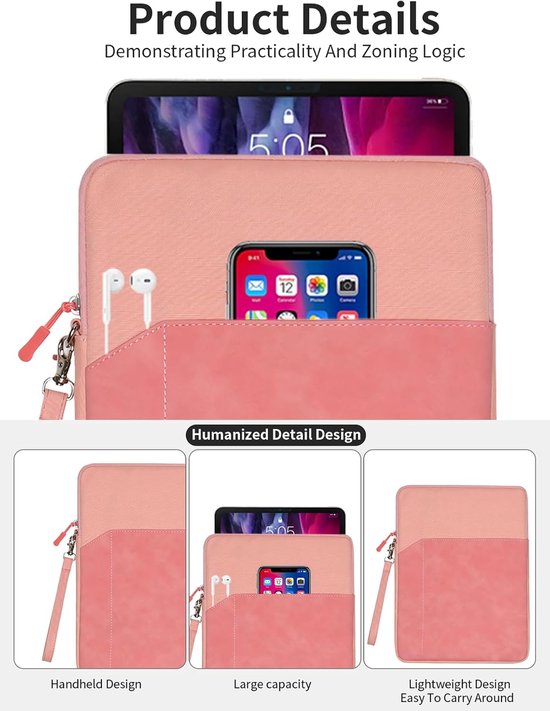 Tablethoes voor Kobo Libra Colour (7 inch) eReader - volledige bescherming, toergy waterafstotend, licht en draagbaar, roze — afbeelding 4