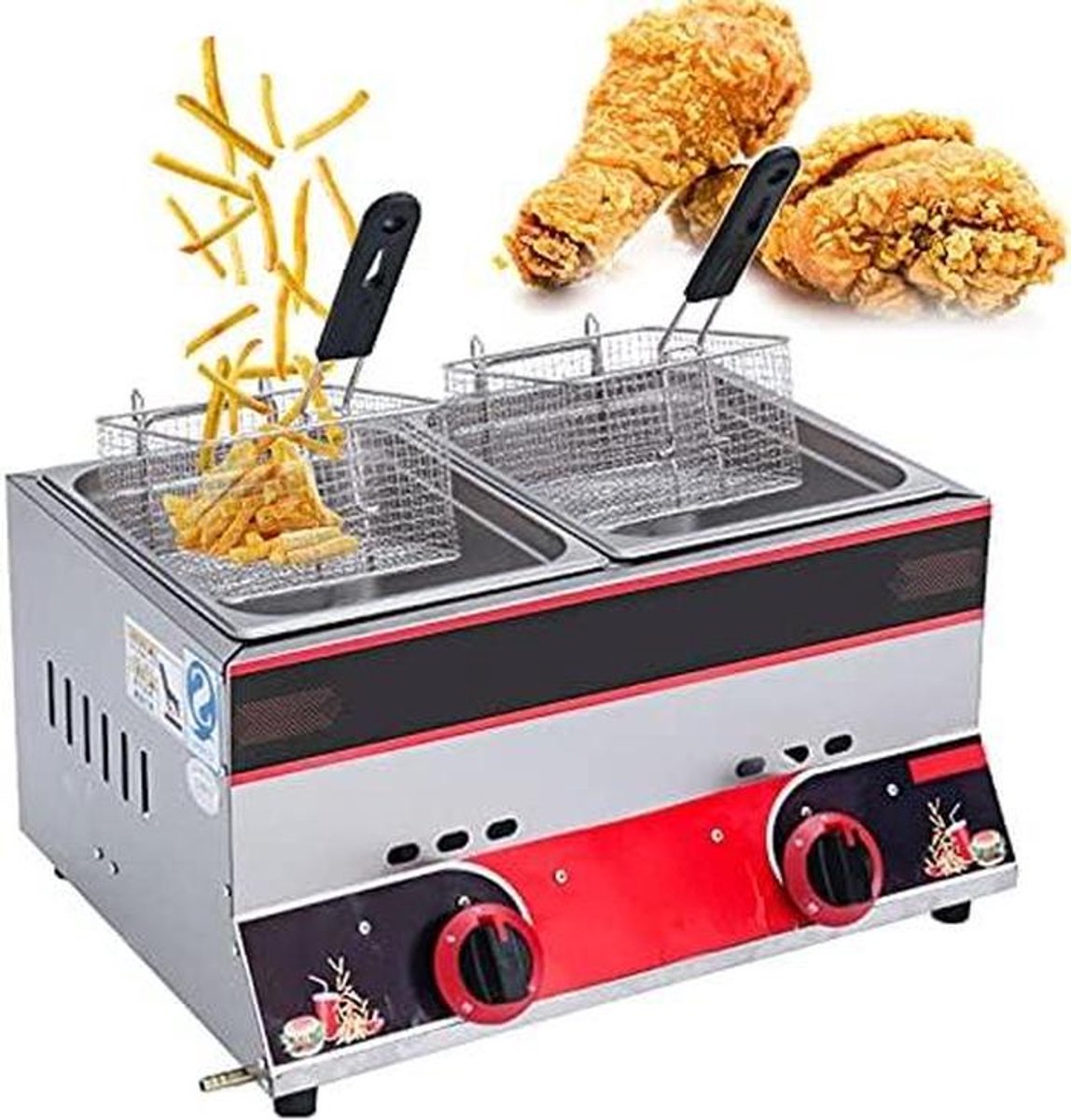 Commerciële Dubbele Friteuse - Grote Capaciteit Friteuse - Professioneel Frituren - Roestvrij Staal - 22L - Zilver