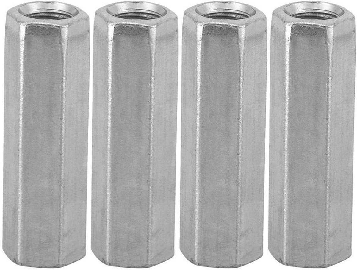 Dailygoods- Lange Staafmoer Gloednieuw - Zeskantmoer - Koolstofstaal - Verzinkt - 10 Stuks - Voor Bouten en Schroeven - Moeren