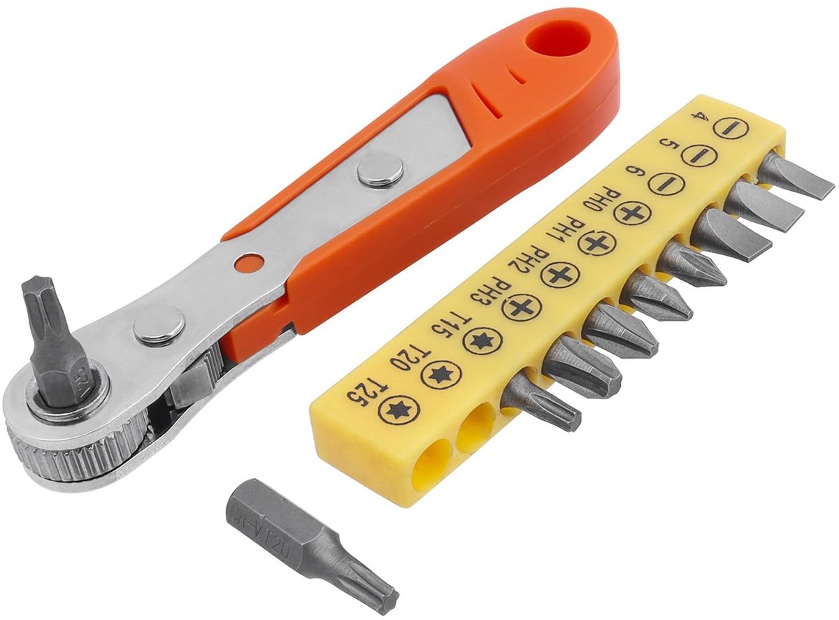 Dailygoods- Ratelsleutel Mini - 10 Stuks Schroevendraaierbits - Omkeerbare Schroevendraaier - 1/4 Inch Aandrijving - Hoge Koppeloffset - Compact en Draagbaar
