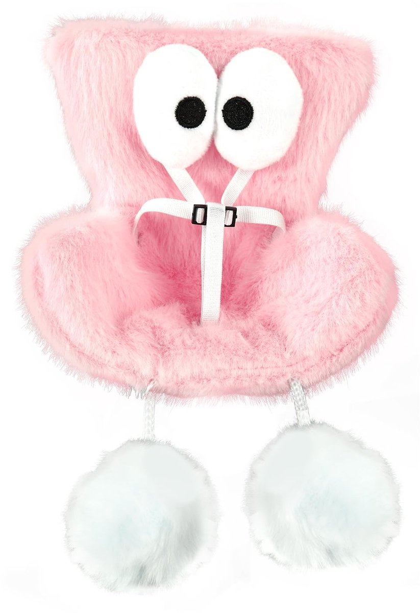 Dailygoods- Autostoel Pluche Poppen - Autostoel met Pluchen Stoelkussen - Korte/Lange Clip - Roze/Transparant - ABS/Polyester - Afmetingen 14x13x10cm - Poppenstoel