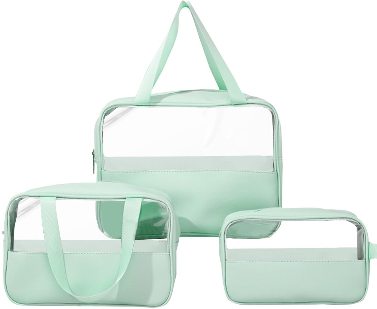 Dailygoods- Toilettas Waterdicht - 3 Stuks - Grote/Middelgrote/Kleine Make-uptas - PVC/PU - Transparant - Handgrepen