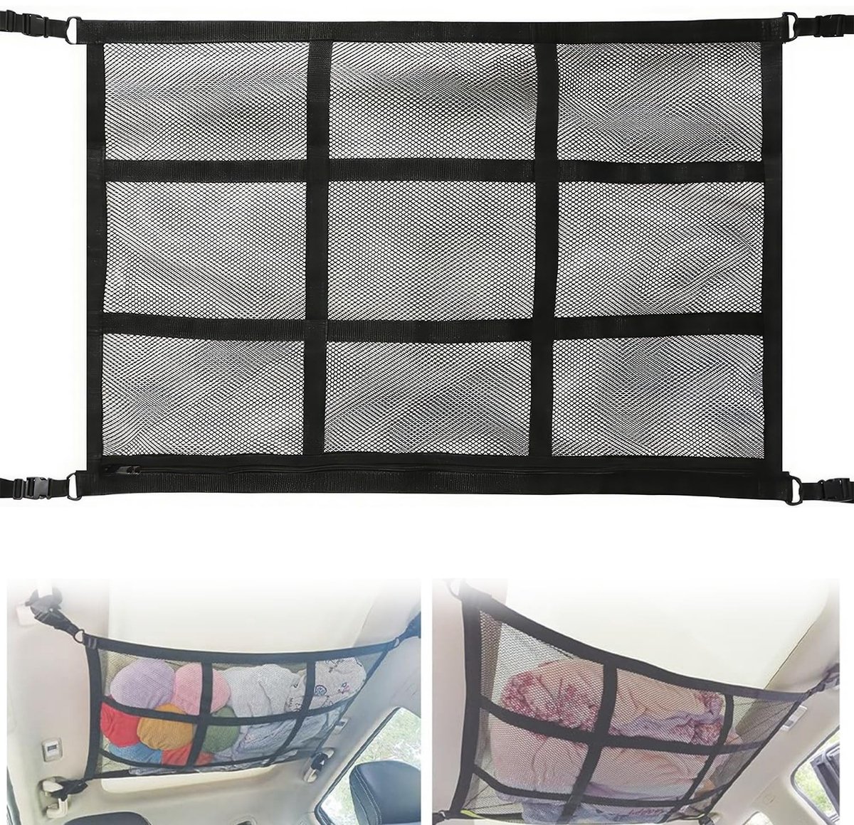 Dailygoods- Cargonet Dubbellaags Mesh - Opbergnet Auto - Opbergnet Camper - Opbergnet Badspeelgoed - Verstelbare Bevestigingsgespen - Duurzaam en Ademend
