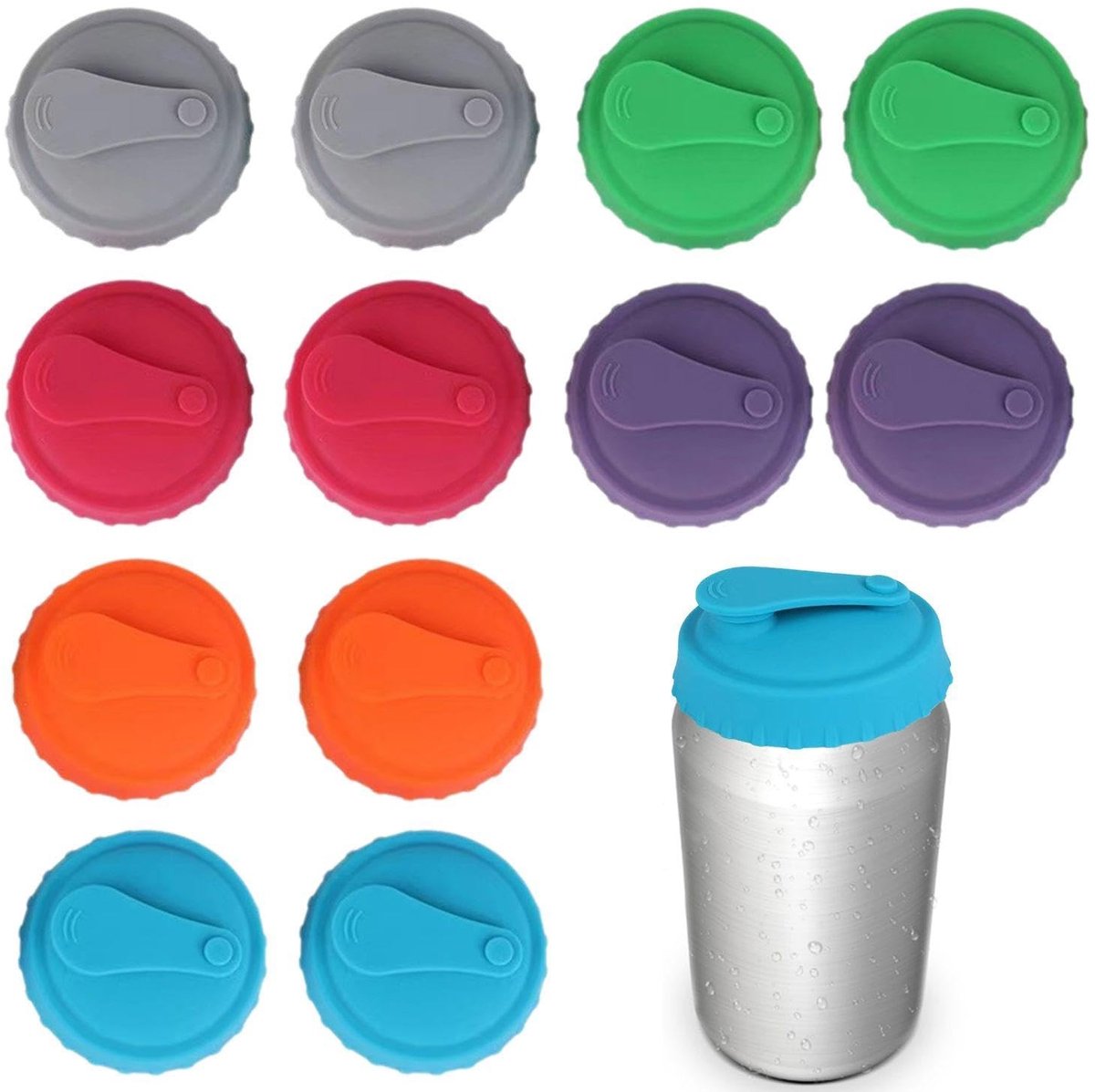 Dailygoods- Silicone Deksel Set van 12 - Kleurige Deksel - Stofdicht Lid - Voor Drankblikjes - Geschikt voor Diverse Flessen - Afmetingen 62x23 mm - Drinkdeksel