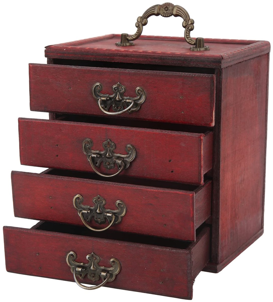 Dailygoods- Sieradenbox - Retro Houten Opbergdoos - 4 Lagen - Waterdicht - Duurzaam - Elegante Handgreep - Bescherming tegen Stof