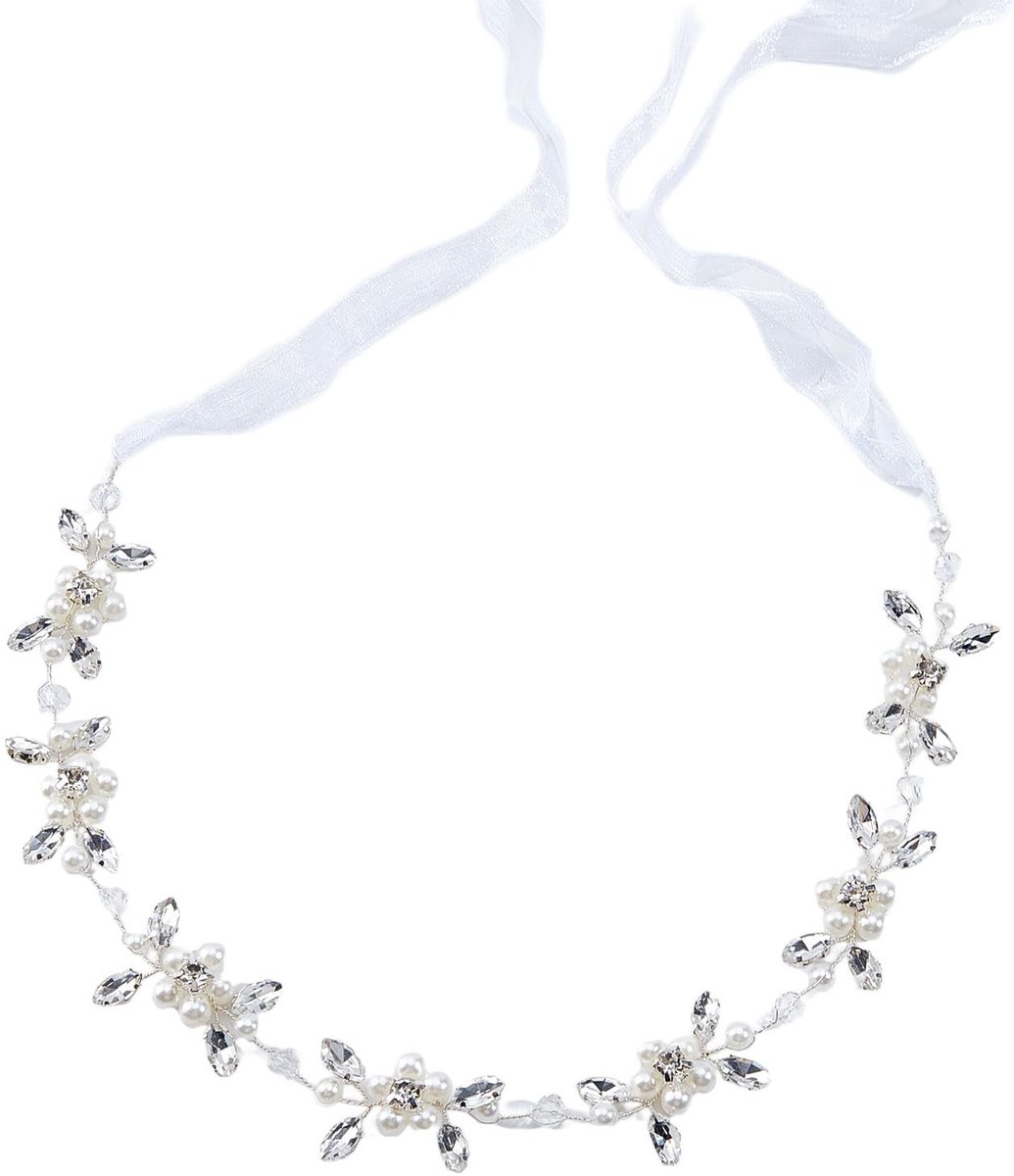 Dailygoods- Bruidshoofdband met kunstparels - Kristallen Tiara - Prinsessenkroon - Sluier Bruid - Verstelbare Hoofdband - Tijdloze Elegantie