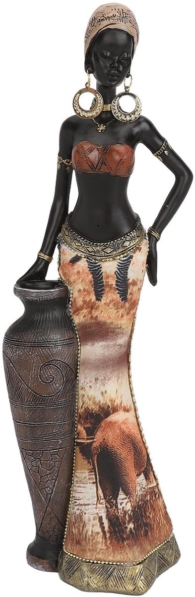 Dailygoods- Sculptuur Vrouw 30 cm - Afrikaanse Beeldjes - Hars Beeld - Decoratie voor Binnen - Tribal Beeldje - Woondecoratie met Vaas