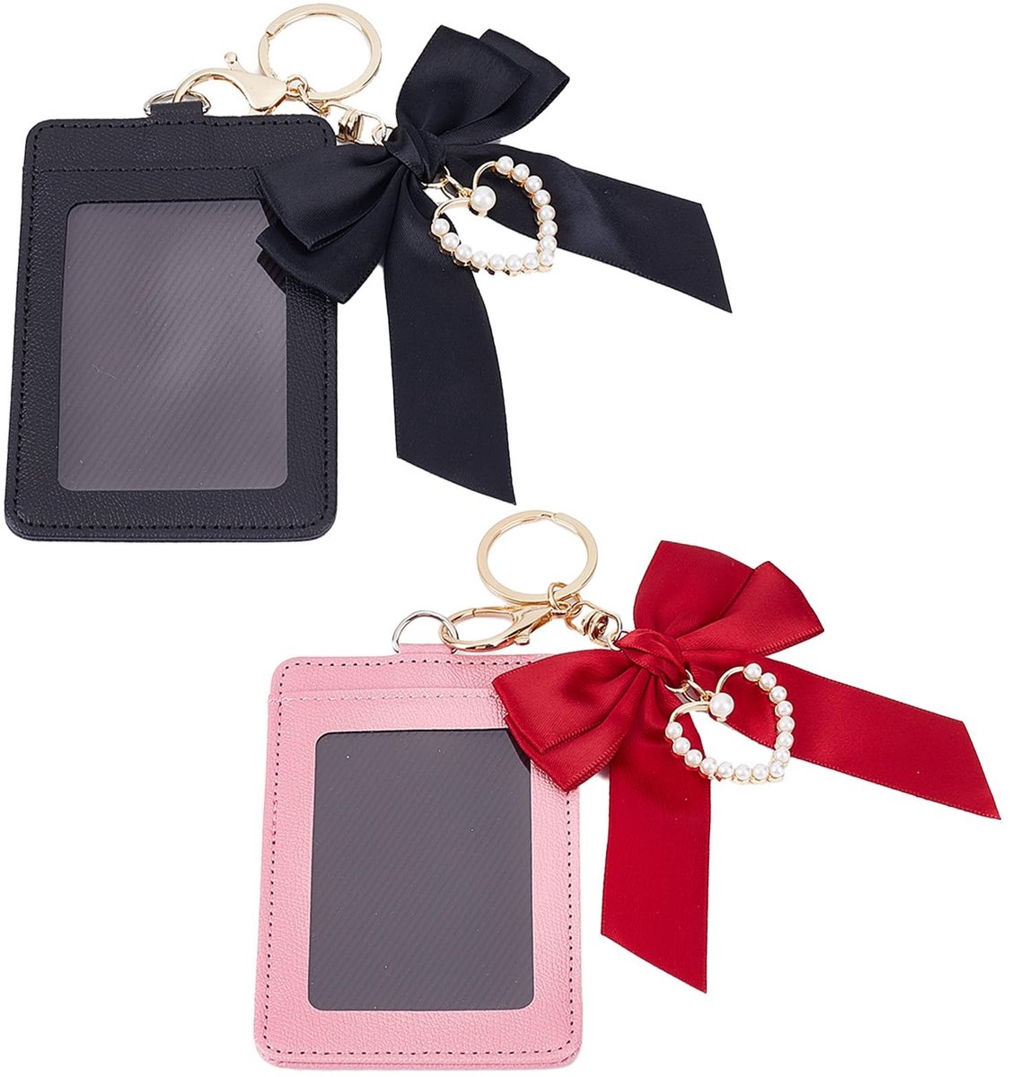 Dailygoods- Fotohouder - 2 stuks - Draagbare PU-lederen Kaartenhouder - Beschermhoes - Afmetingen 7,5 x 11 cm - Inclusief sleutelhanger met strik - Kaarthouder