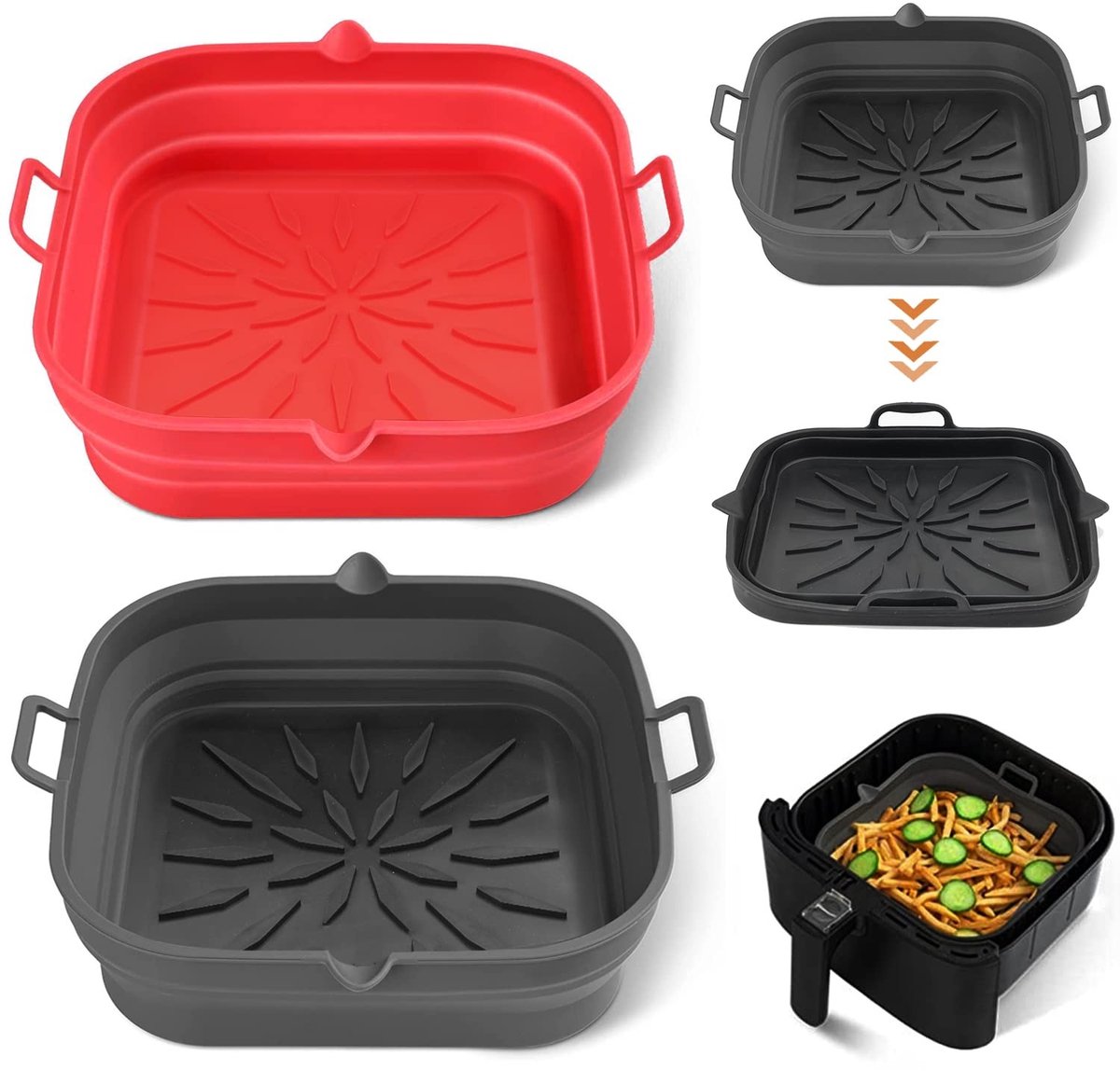 Dailygoods- Siliconen Vormen - 2 Stuks - Herbruikbaar - Hittebestendig - Geschikt voor Heteluchtfriteuse - Effen Patroon - 23 x 22 x 5 cm - Airfryer Liner
