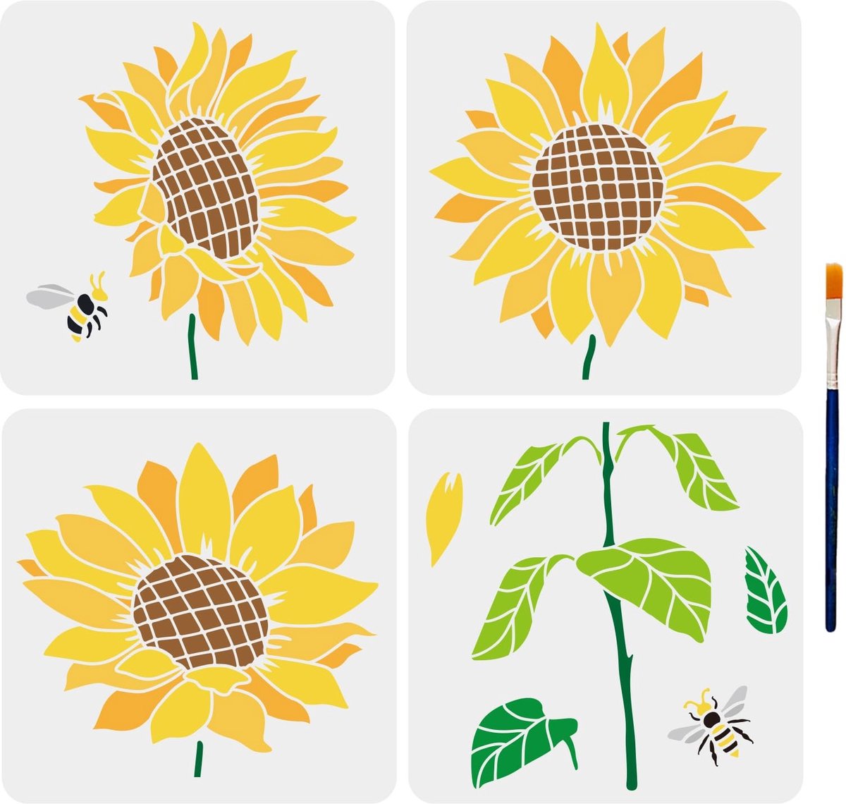 Dailygoods- Sjablonen Set van 4 - Zonnebloem/Sjabloon - Herbruikbaar - DIY Knutselen - 31,4 x 55 cm - Geschikt voor Meubels/Papier/Stof - Stencils