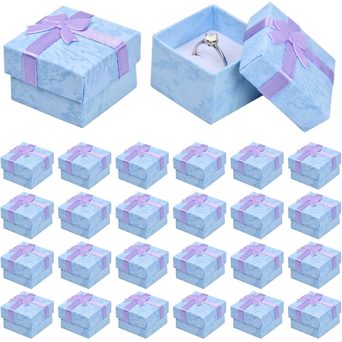 Dailygoods- Sieradenbox 24 Stuks - Cadeaudoos - Ringdoos - Sieradenopbergdoos - Geschenkdoos - 4x4x3 cm - Hoogwaardige Karton met Decoratief Papier - Cadeaubox
