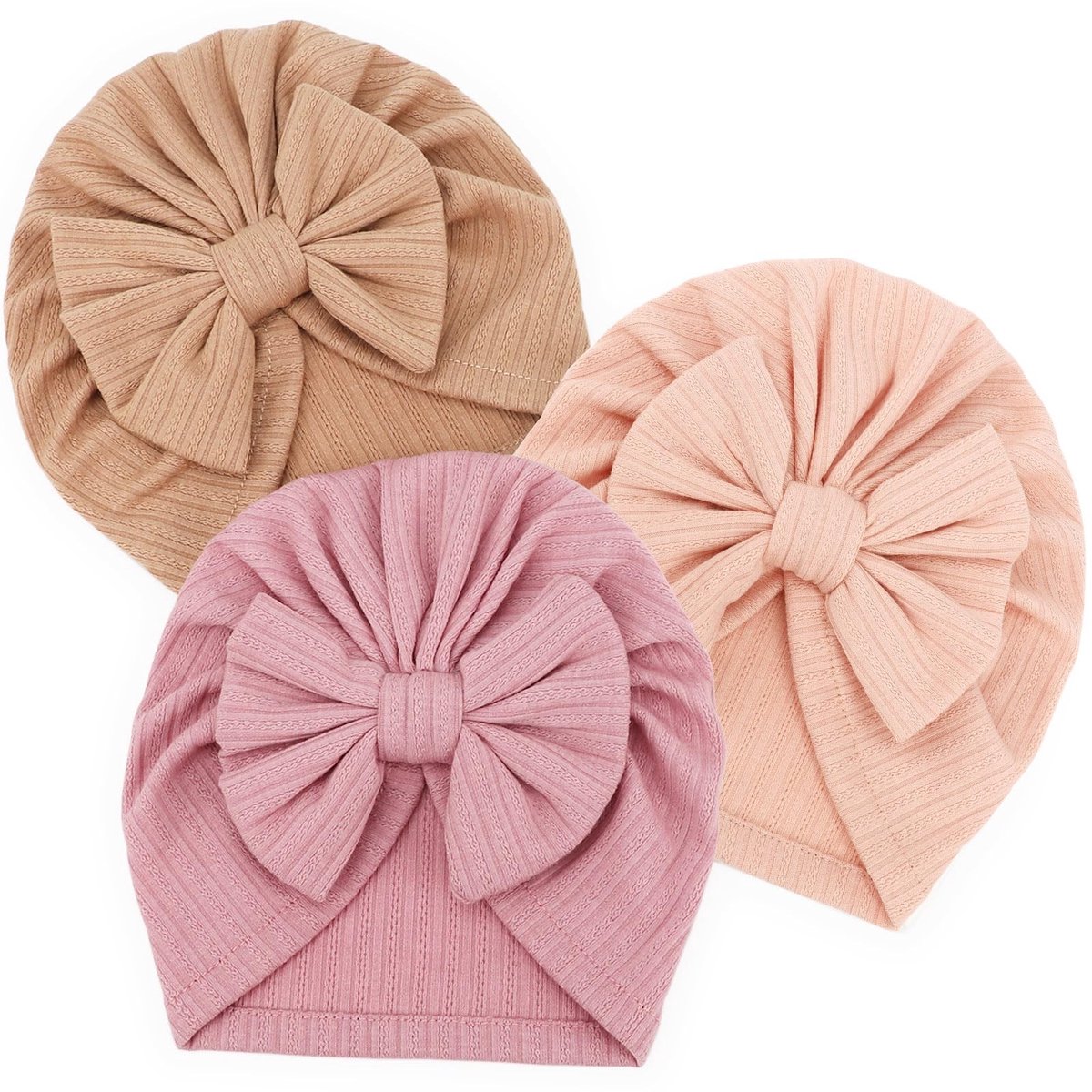 Dailygoods- Tulband Hoed - 3 Stuks - Baby Hoedje - Zacht Katoen - Retro Design - Handgemaakt - Comfortabel en Duurzaam - Babyhoed