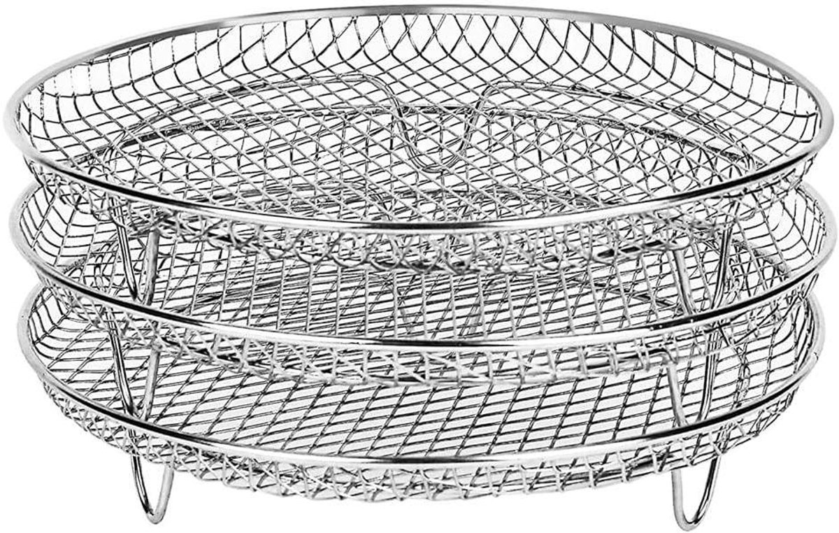 Stapelbaar Rooster Grillrek Oven Koken Bakken Drie Lagen 20 cm Rond Zilver