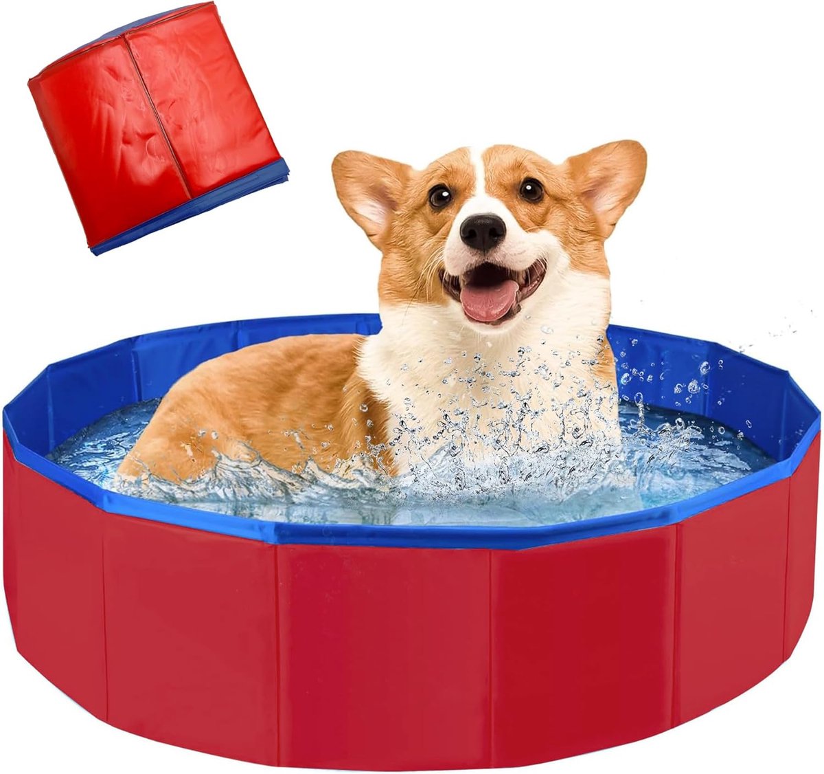 Zwembad hond-hondenzwembad opvouwbaar-hondenzwembad- Speciaal zwembad voor honden - Zwembad voor katten - Antislip, verdikt, draagbaar, klein formaat, speciaal voor honden en katten - rood - 60 x 20 cm