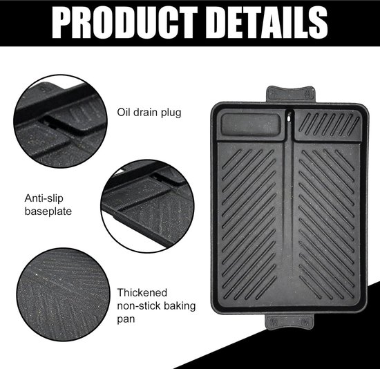 Grillplaat Inductie - Gietijzer Pan - Buiten Koken - Gelijkmatige Warmte - 32 x 26 cm - Zwart — afbeelding 5