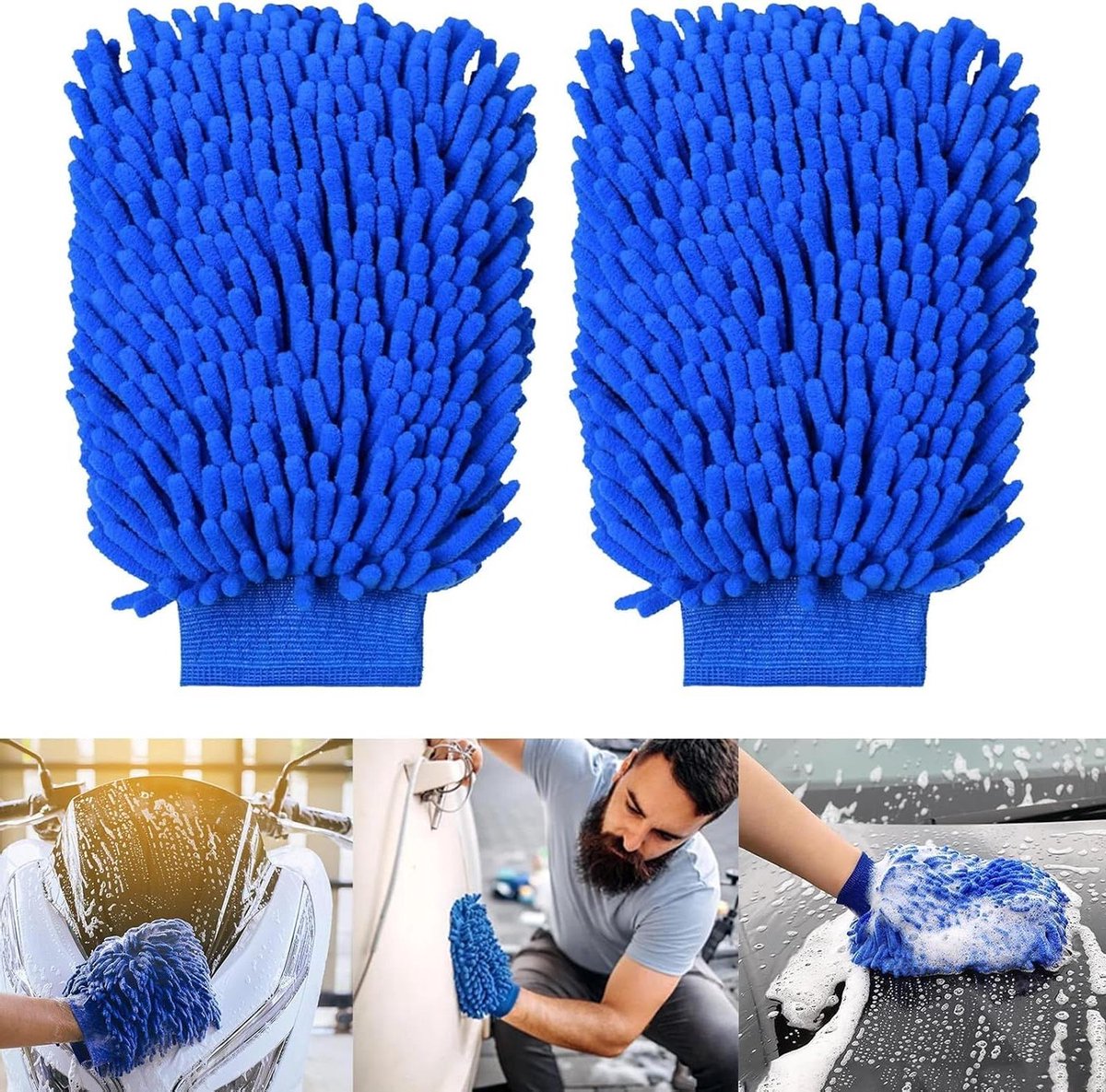 Auto Washandschoenen - Poetsdoek Set - Voertuig Reinigen - Microvezel Chenille - 2 Stuks - Grijs