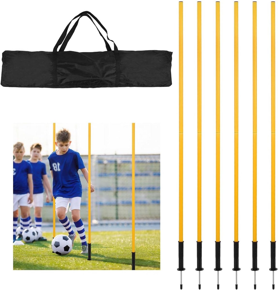 Slalomstangen Voetbal - Trainingsstokken Set - Behendigheidstraining - Flexibel Veersysteem - 6 Stuks 180 cm - Geel