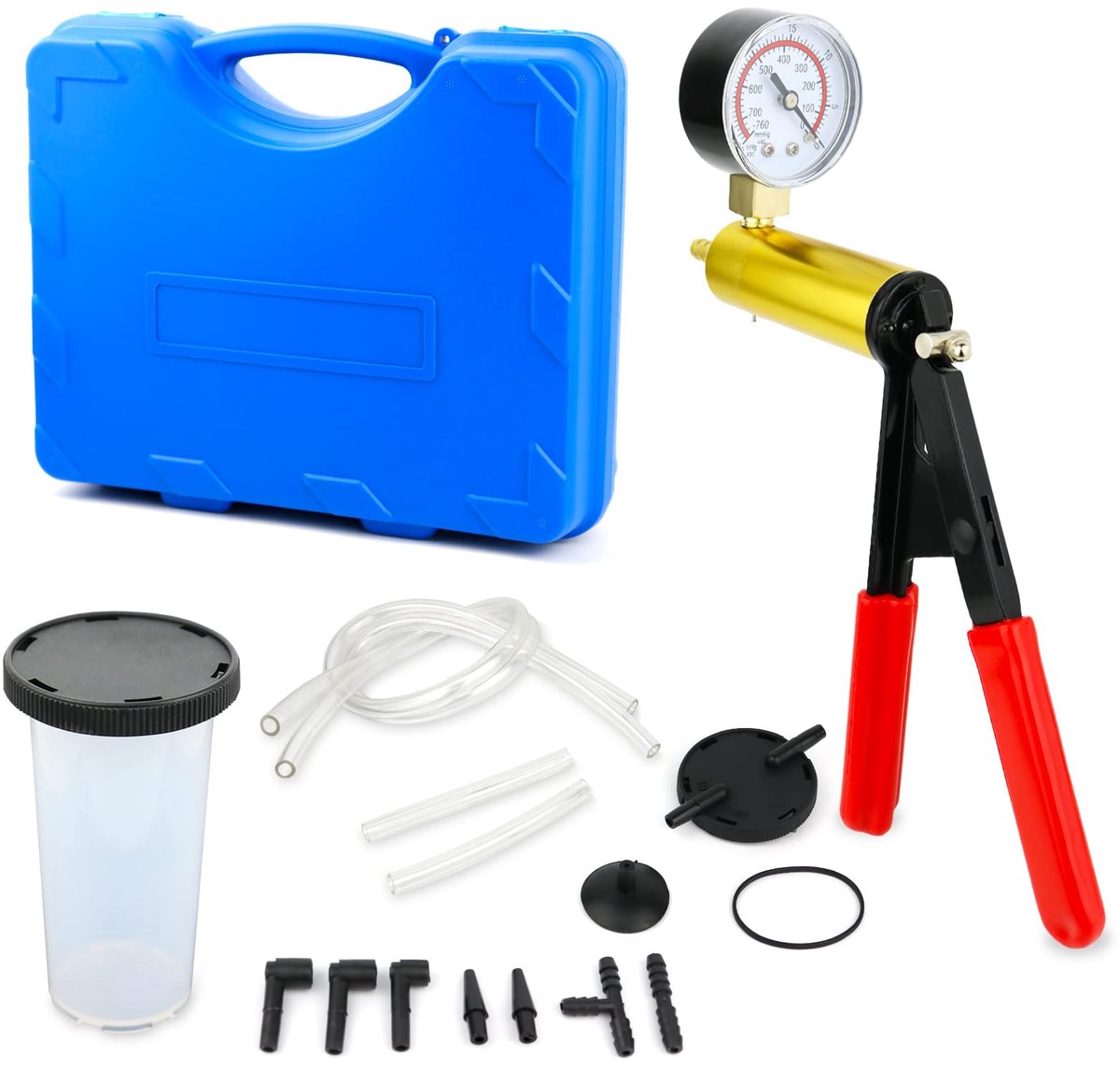 carmdering - Handmatige Vacuümpomp - Remvloeistof Verversingsset - 2-in-1 Testkit - Precisie Manometer - Luchtledig Systeem - Geblazen Kunststof - Duurzaam Ontwerp - Universeel Toepasbaar - 1 Set