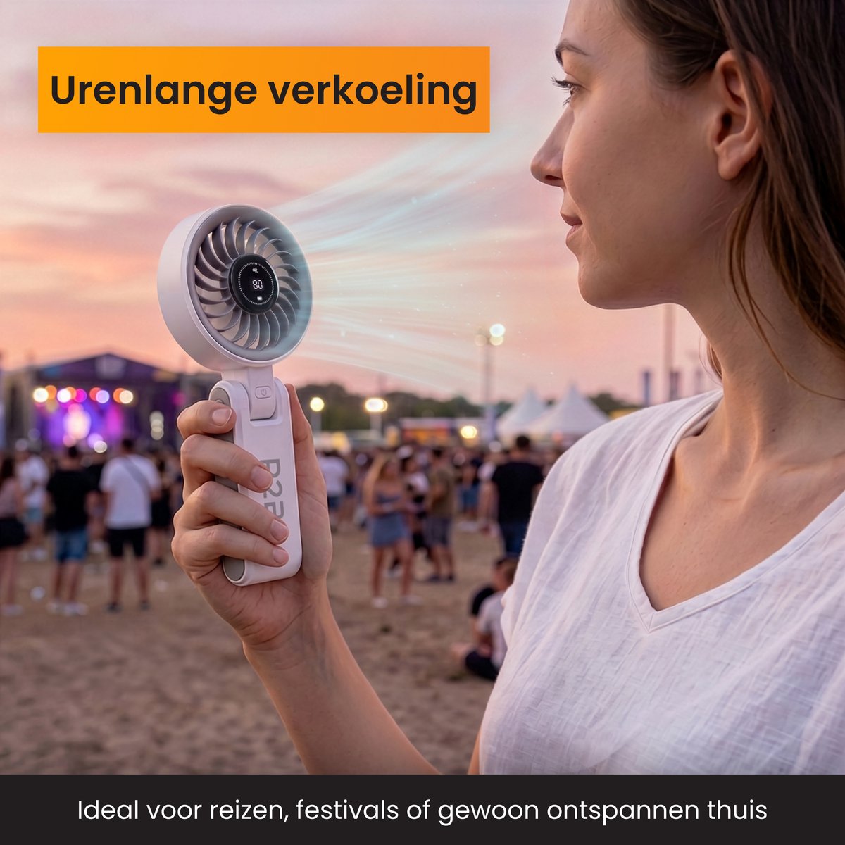 R2B Handventilator Oplaadbaar - Draagbare Mini Ventilator - Nekventilator met 100 Snelheden - Opvouwbaar - 4000 mAh - LED Display en Draagkoord — afbeelding 2