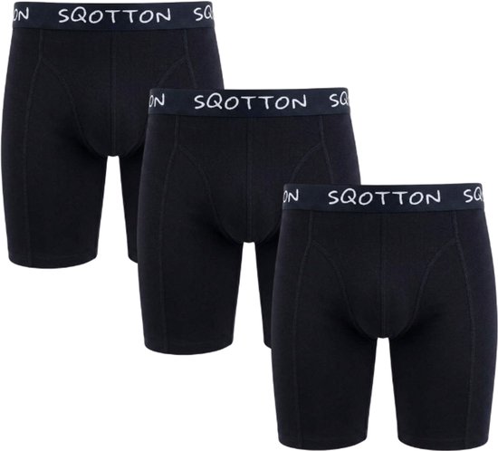 3-Pack SQOTTON® boxershort - extra lange pijp - Zwart - Maat XL