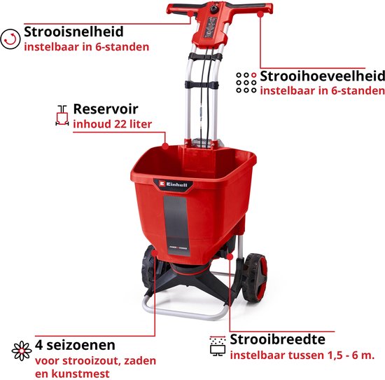 Einhell Accu Strooiwagen GE-SR 18/22 Li Solo - Power X-Change - 18 V/li-ion - 22 L - 6-traps toerentalregeling - 6-traps-strooiregeling - Excl. Accu en lader van Einhell — afbeelding 3