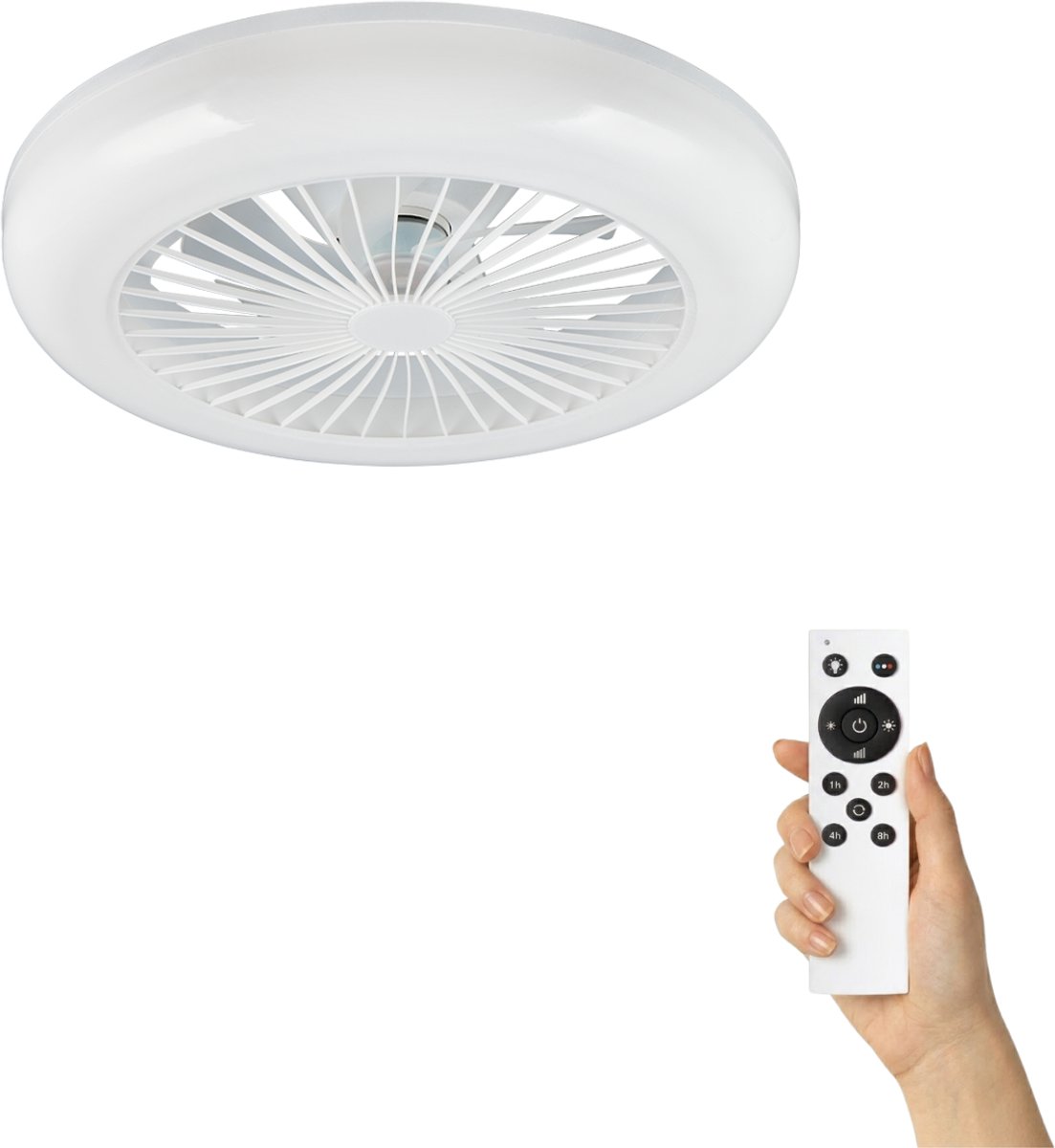 Fantiluxe - Mette - Plafondventilator met verlichting - Wit - Ø45cm - Afstandsbediening - Met lamp - Plafond ventilator - Slaapkamer