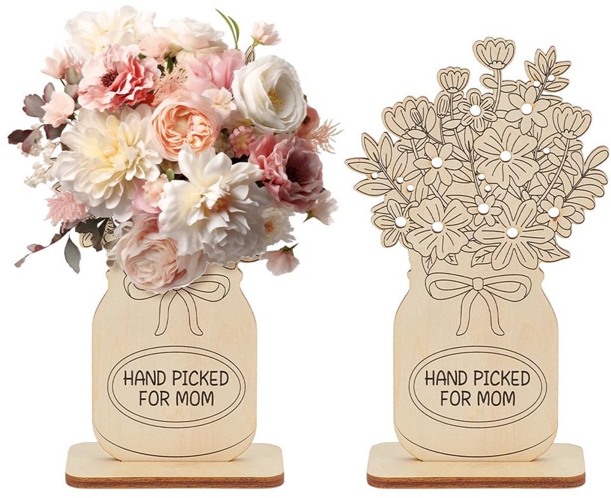 Dailygoods- Bloemenhouder Handgemaakt - Bloemenvazen voor Binnen - Houten Verzamelplanken - Antiek Wit - 10x5x20cm - Gepersonaliseerd Cadeau - Bloemenvase