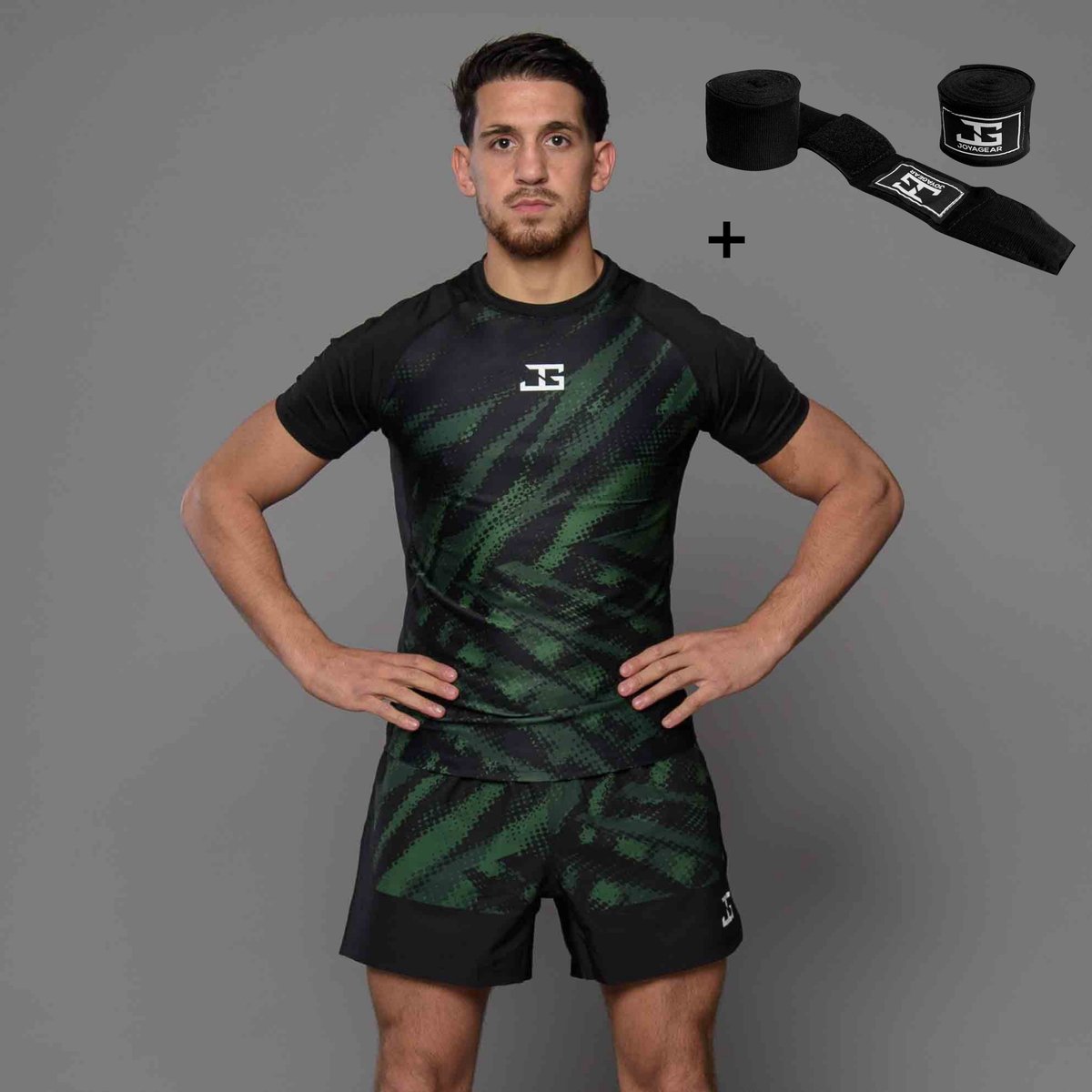 Joyagear Elite MMA Shirt Groen XL – Ademend Sportshirt – Sneldrogend – Mesh Ventilatie – Inclusief Bandage