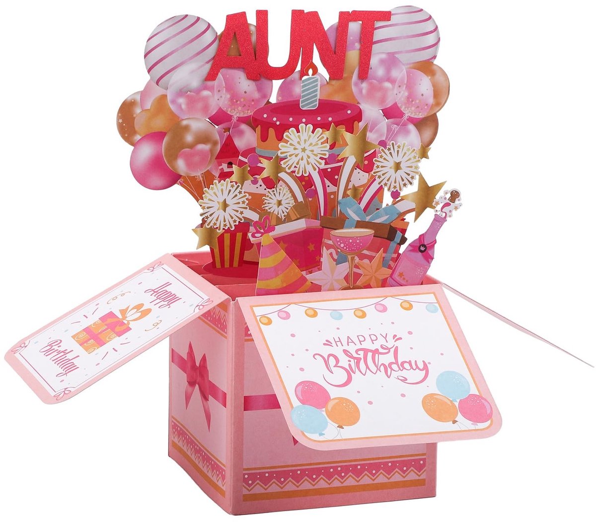 Dailygoods- Pop-Upkaart Gelukkige Verjaardag - Verjaardagskaart met Envelop - Multi-color - 25,6x25,6x19,7cm - Cadeau-idee voor Tante - Inclusief Wenskaart