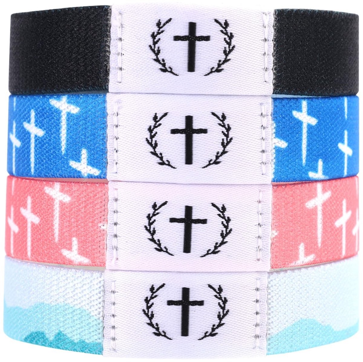 Dailygoods- Bijbelarmbanden 4 stuks - Elastische Armbanden met Bijbelteksten - Draagbare Jezus Armbanden - Inspirerende Bijbelbandjes - Polyester - 6,5 cm diameter - Gebedarmbanden