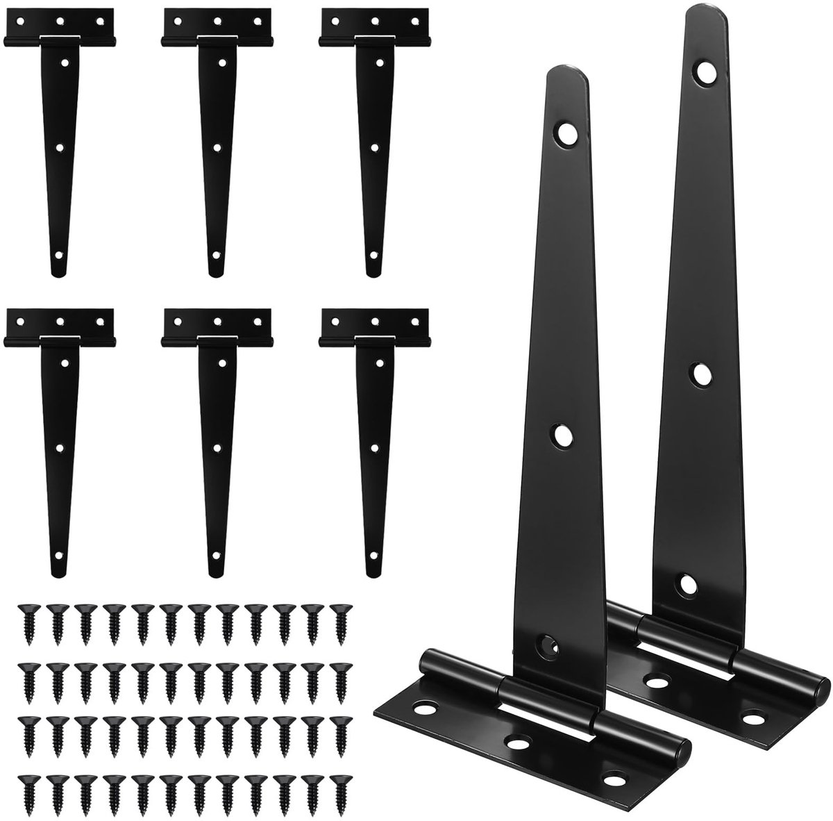 Dailygoods- T-Scharniere Zwart - 8 Stuks - Metalen T-Scharnieren - Schroeven - Duurzaam - Afmetingen 177x70 mm - Deurscharnier