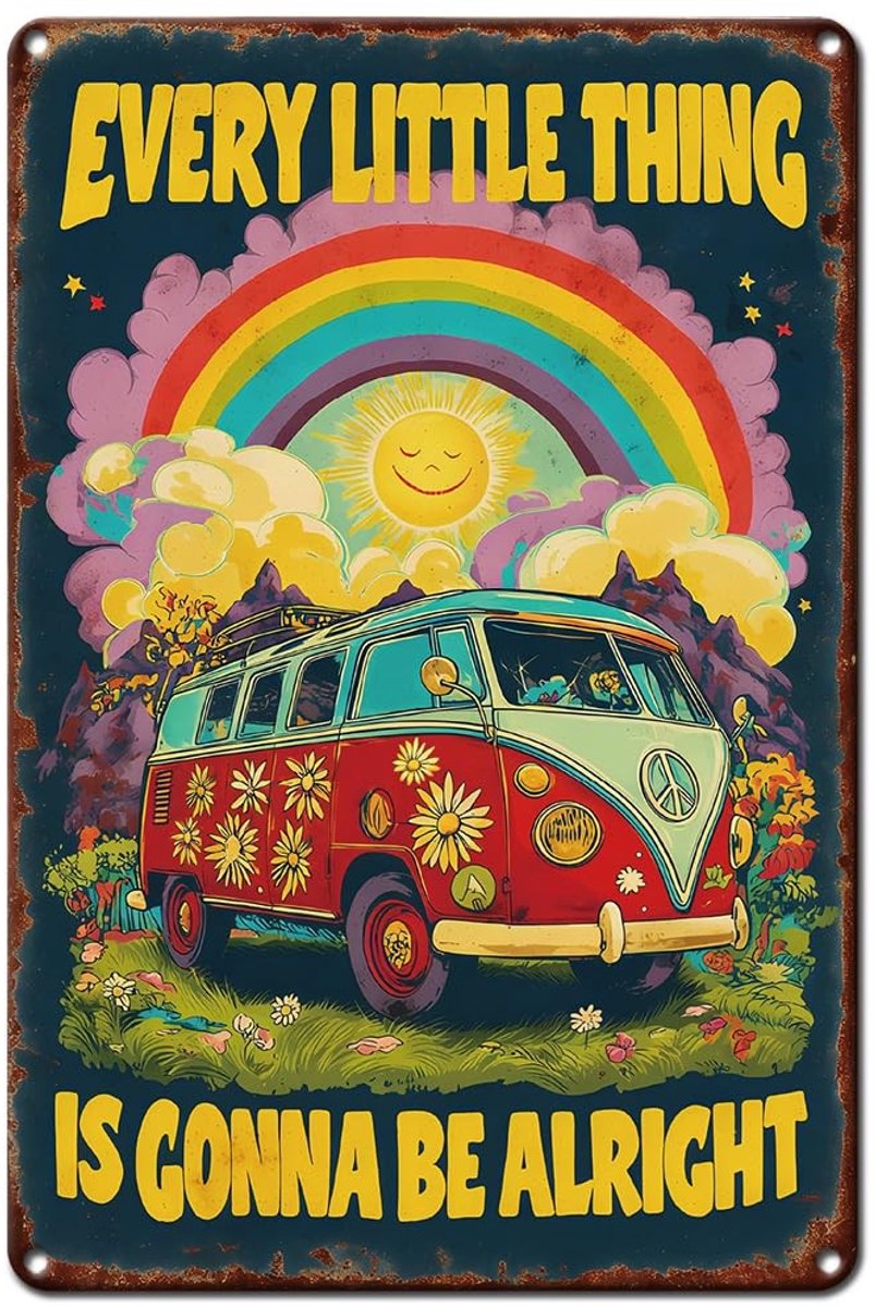 Dailygoods- Tinnen Bord 20 x 30 cm - Wanddecoratie Metalen - Kleurrijke IJzeren Poster - Regenboog Bloemen - Tuin/Woonkamer Decoratie - 1 stuk