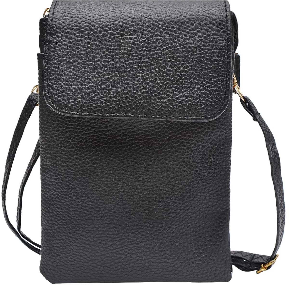 Dailygoods- Schoudertas Dames - Kleine Telefoontas met Ritssluiting - Veel Vakken - PU-leer - Zwart - Afmetingen 20 x 13 x 3 cm