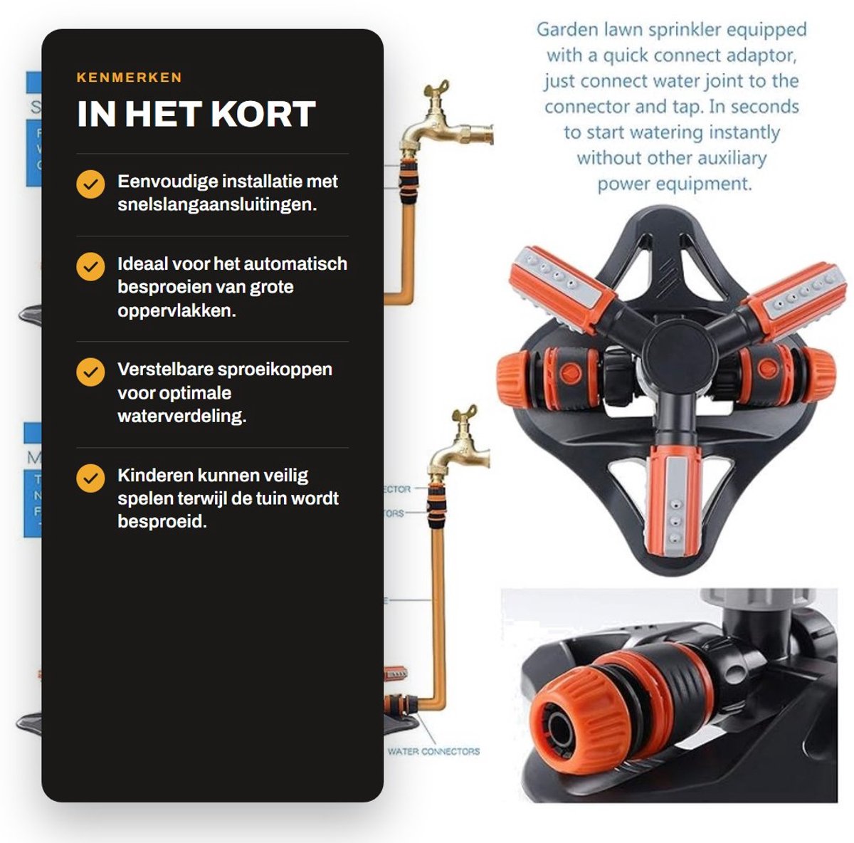 Dailygoods- Irrigatiesysteem 360° automatische rotatie - Tuinsproeier - Watersproeiers - Sproeikoppen - Snelslangaansluitingen - ABS Plastic & Roestbestendig polymeer