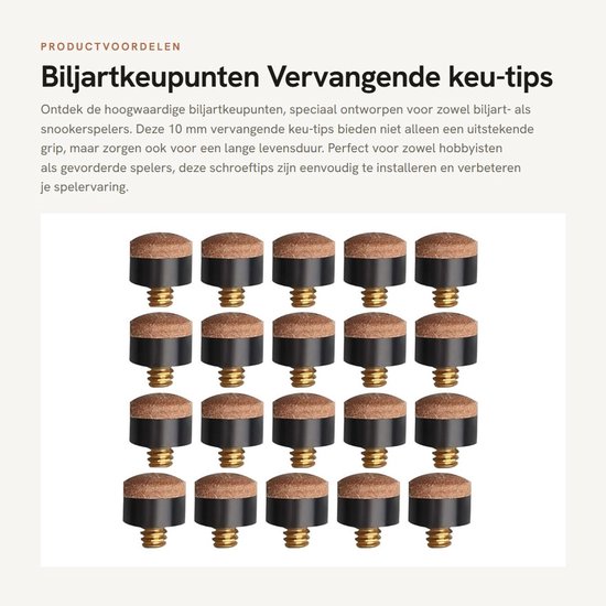 ZEYNOMAX- Biljartkeupunten 20 stuks - Schroefpunten 10 mm - Harde Leren Tips - Vervangende Keupunten - Hoogwaardige Kwaliteit - Eenvoudige Installatie van Zeynomax — afbeelding 4