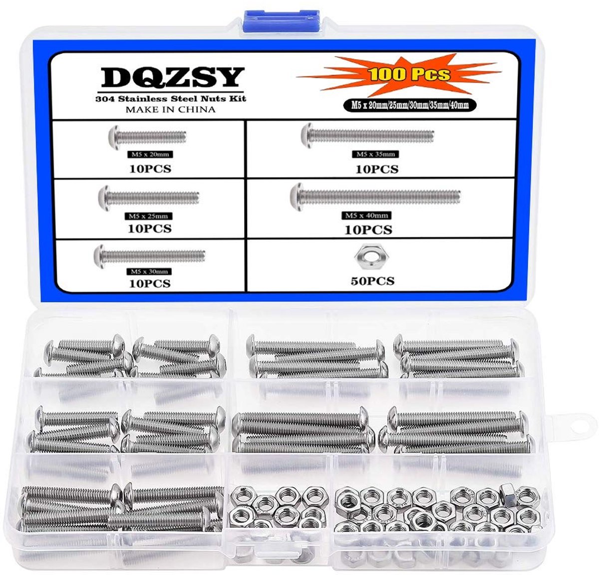 Dailygoods- Schroeven 100 Stuks - M5 Hex Knop Hoofd - Roestvrij Staal - Bouten/Moeren - Diverse Lengtes 20/25/30/35/40 mm - Schokbestendig - Bout