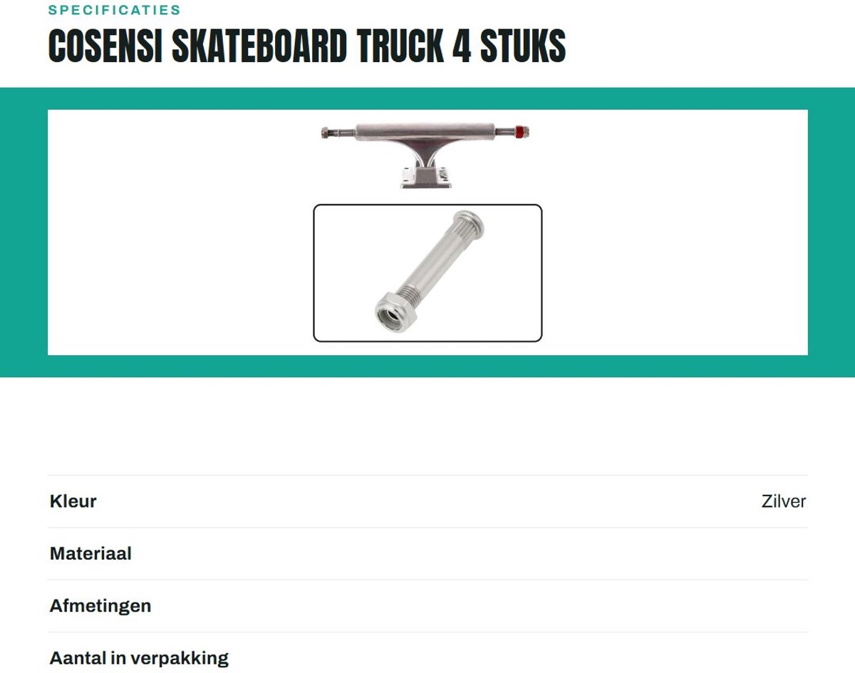 Dailygoods- Kingpin Lichtgewicht Hol - 9.3x50mm - Skateboard Truck - Duurzaam Staal - Inclusief Moeren - Betrouwbare Ondersteuning - Skateboard Onderdelen