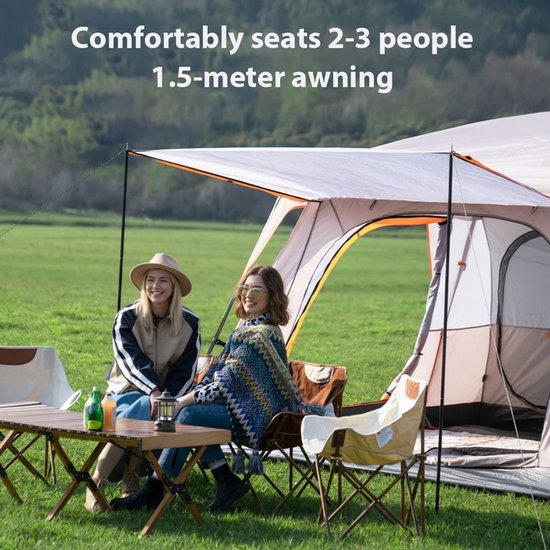 Velmio Glampingtent - Familietent - Paviljoentent - Tent - Voor 2-4 Personen - Winddicht - Met Muggennet - 210D Oxford - 2 Leefruimtes - UV-bescherming - 177,8 Hoog - Beige — afbeelding 5