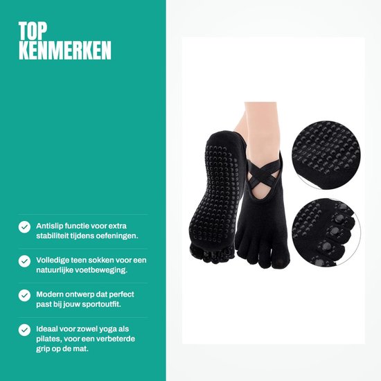 Dailygoods- Yoga Sokken Antislip - Teensokken - Multipack 2 Paar - Katoen - One Size - Machinewasbaar - Comfortabel en Veilig van Dailygoods — afbeelding 4