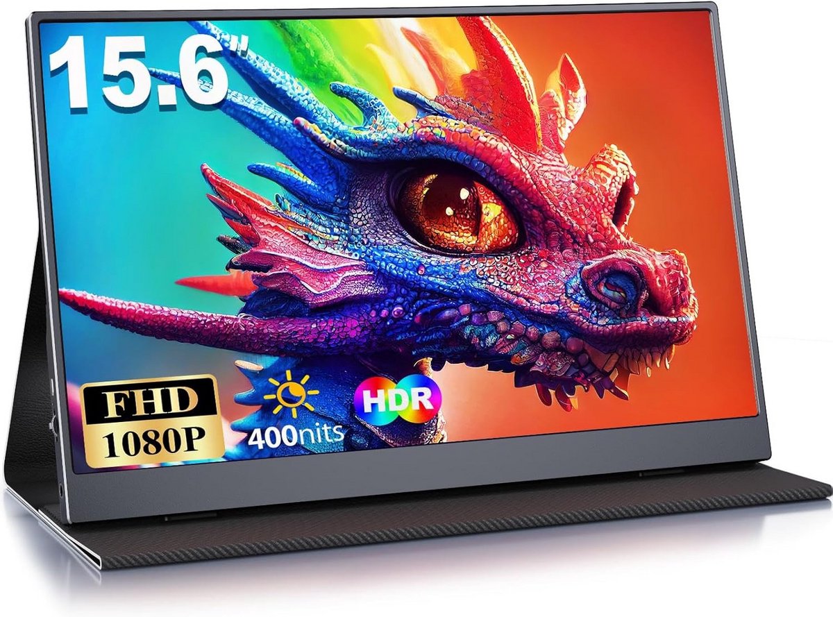 Draagbare Monitor - Extern Scherm - Productief Werken - Flikkervrij Blauwlichtfilter - 156 Inch - Zwart