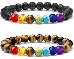 7 chakra bracelets (2 pieces or 1 piece), yoga bracelet with gemstones, natural chakra stones, lava stone, healing, reiki energy therapy for women and men, gemstone, Gemstone