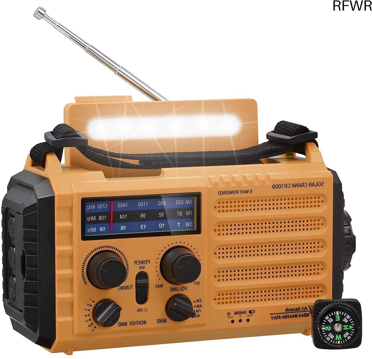 Noodweer Radio - Digitale Ontvanger - Noodsituaties Buiten - Vijf Voedingen - 5000mAh Batterij - Geel