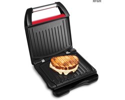 George Foreman Steel Compact Grill Rood, 3 Porties, Geborsteld RVS, Snel, Rechtop Opbergen, Verstelbare Voet, Flexibel Scharnier, 25030-56