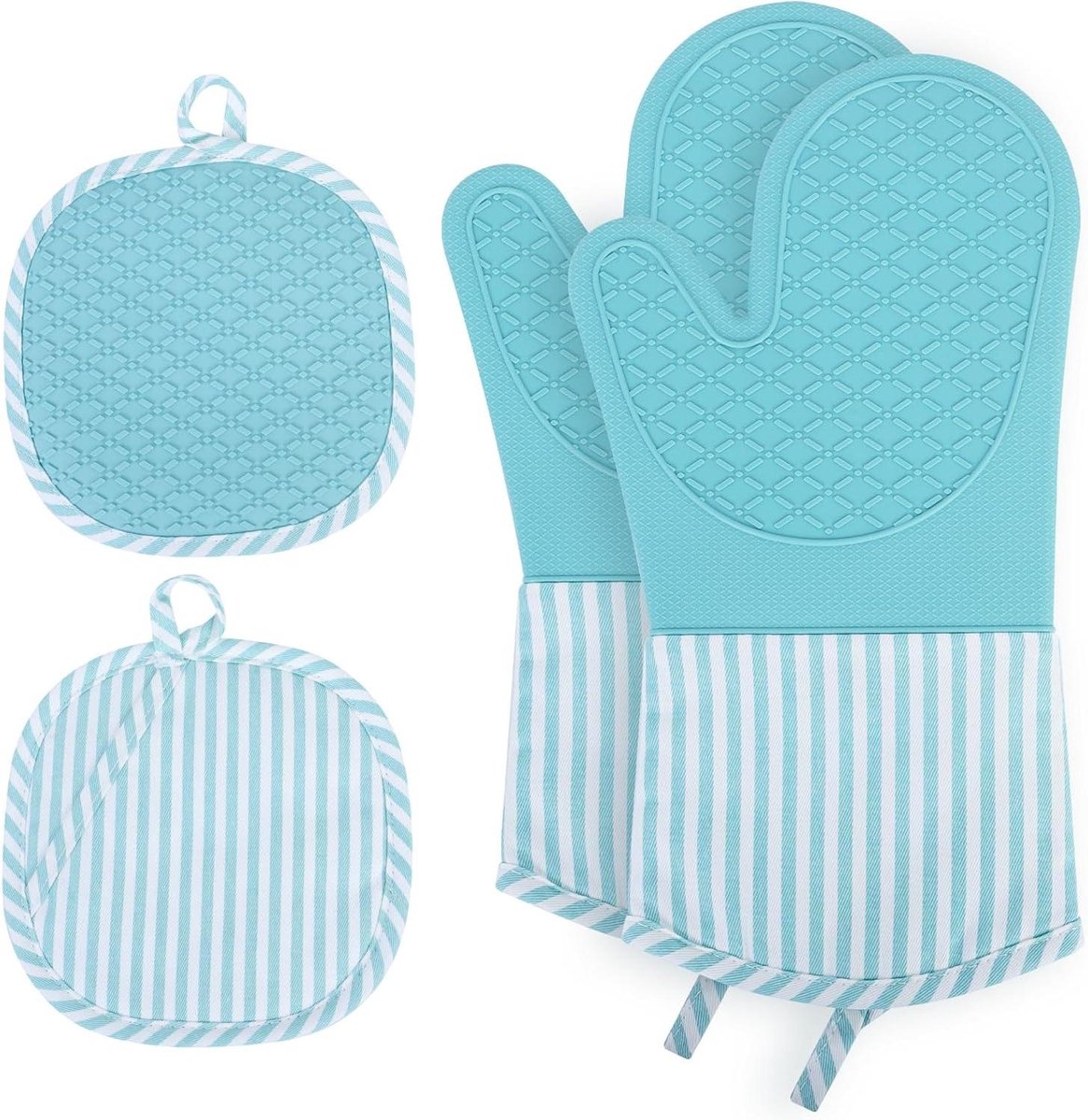 Bakwanten Set - Ovenwanten Hittebestendig - Veilig Koken - Extra Lange Bescherming - 34.5 cm Lengte - Blauw