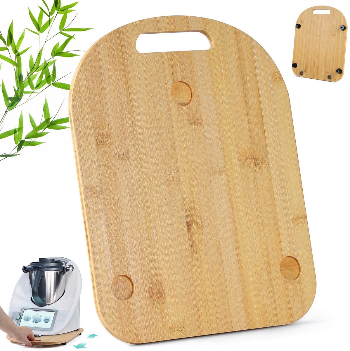 Dailygoods- Glijplank voor Thermomix - Bamboe met wielen - Rubber mat - 36 x 28 x 1 cm - Veilig op werkblad - Bescherming tegen beschadiging